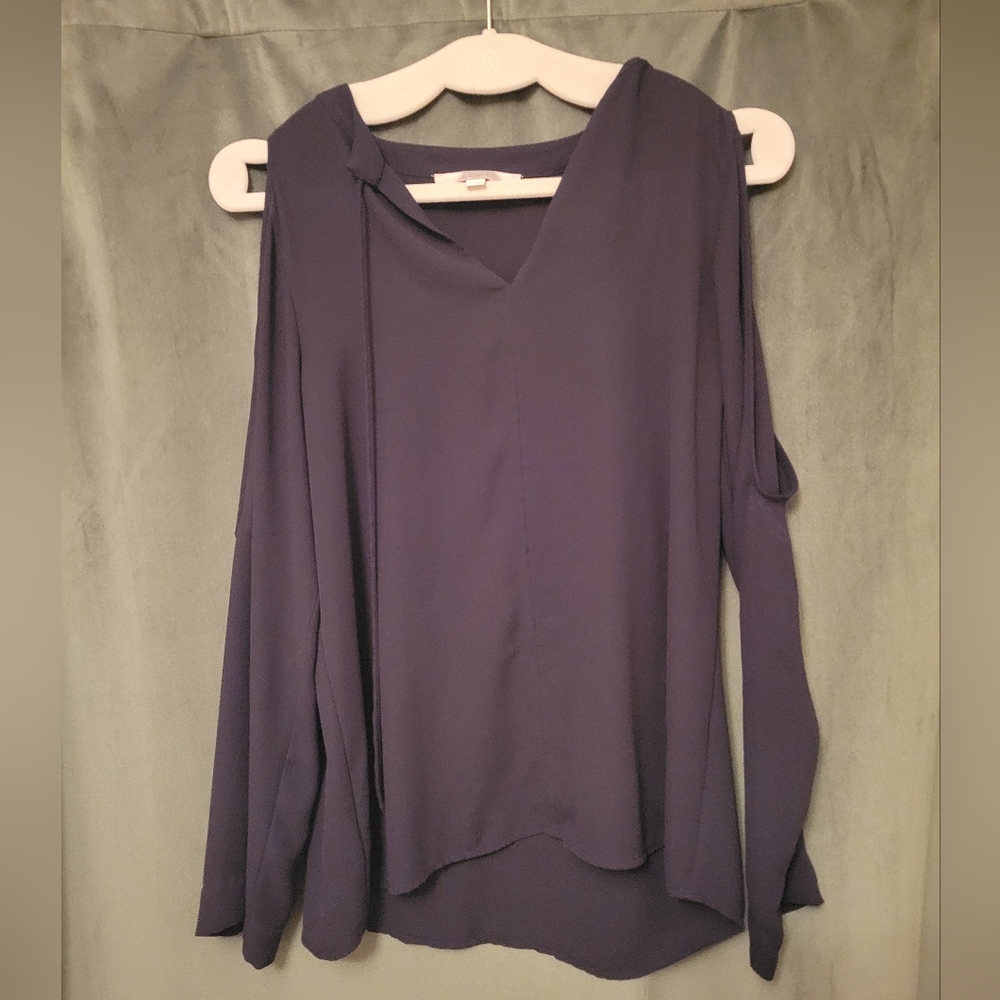 LOFT Black Long Sleeve Open Shoulder Blouse